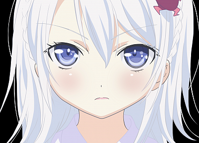 blue eyes, transparent, Denpa Onna to Seishun Otoko, white hair, anime girls, faces, Hoshimiya Yashiro, anime vectors - duplicate desktop wallpaper