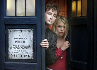 Rose Tyler, TARDIS, David Tennant, Billie Piper, Doctor Who, Tenth Doctor - desktop wallpaper
