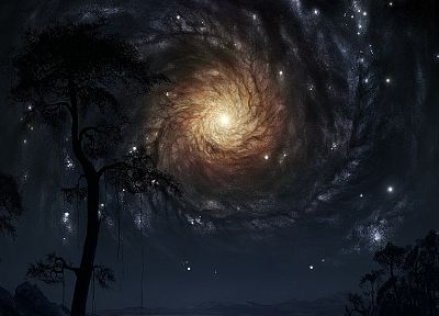 trees, galaxies, the universe, journey - random desktop wallpaper