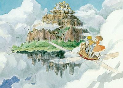 clouds, castles, flying, islands, artwork, children - related desktop wallpaper