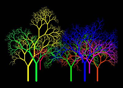 trees, fractals, acid, colors - duplicate desktop wallpaper
