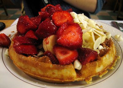 food, waffles, strawberries - related desktop wallpaper