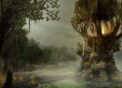 trees, fantasy art, Arcania - random desktop wallpaper