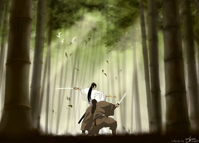 forests, katana, fight, bamboo, Jubei Kibagami - random desktop wallpaper