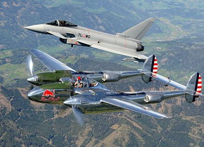 aircraft, military, Eurofighter Typhoon, planes, P-38, lightning - random desktop wallpaper