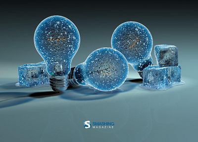 ice, light bulbs, 3D - desktop wallpaper