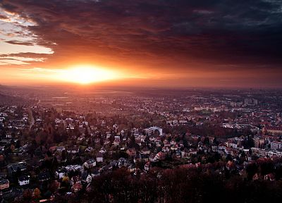 sunset, clouds, landscapes, cityscapes, Germany, architecture, houses, buildings, Karlsruhe - random desktop wallpaper