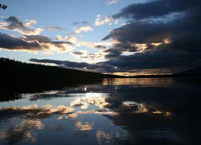 sunset, clouds, landscapes, reflections - duplicate desktop wallpaper