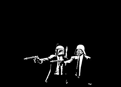Star Wars, Pulp Fiction, funny, Banksy, alternative art, black background - random desktop wallpaper