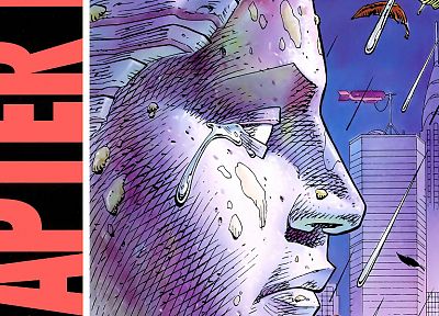 Watchmen, rain, comics, statues - desktop wallpaper