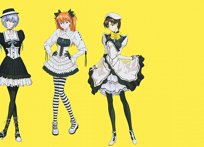 Ayanami Rei, Neon Genesis Evangelion, Asuka Langley Soryu, simple background, striped legwear, Ibuki Maya - random desktop wallpaper
