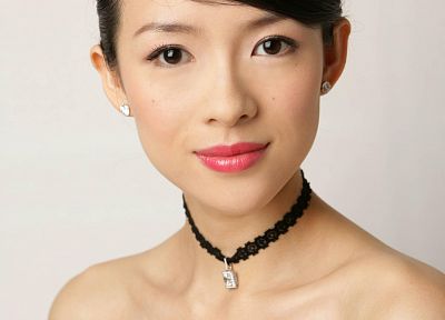 brunettes, women, Asians, Ziyi Zhang, faces, white background - random desktop wallpaper