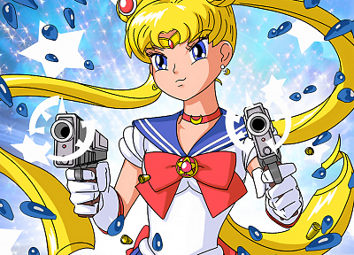 guns, Sailor Moon, twintails, sailor uniforms, Bishoujo Senshi Sailor Moon - random desktop wallpaper