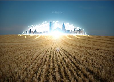 light, cityscapes, lights, architecture, fields, wheat, buildings, cities - related desktop wallpaper