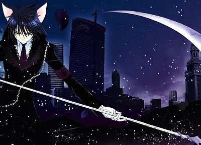 snow, scythe, buildings, nekomimi, animal ears, cat ears, Shugo Chara!, anime, anime boys, chains - desktop wallpaper