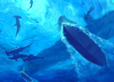water, ships, sharks, vehicles - desktop wallpaper