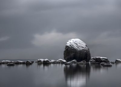 nature, stones, grayscale, reflections - related desktop wallpaper