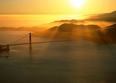 landscapes, Sun, bridges, Golden Gate Bridge, sea - desktop wallpaper