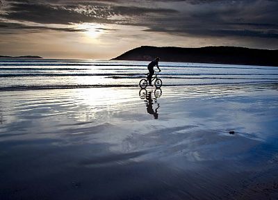 water, landscapes, bicycles, beaches - desktop wallpaper