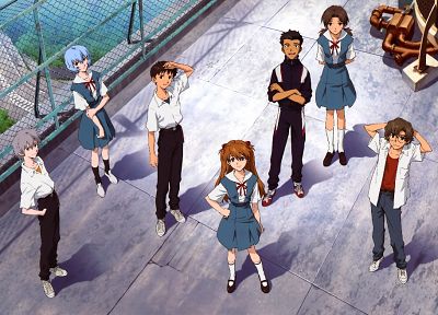 school uniforms, Ayanami Rei, Neon Genesis Evangelion, Ikari Shinji, Kaworu Nagisa, Asuka Langley Soryu - related desktop wallpaper