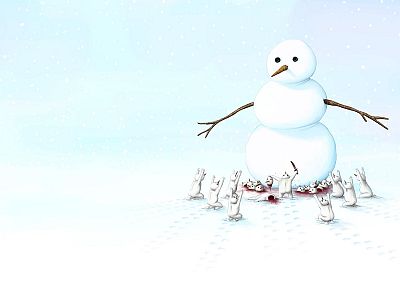 winter, snow, minimalistic, snowmen - random desktop wallpaper