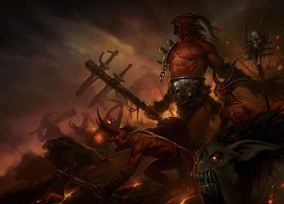 video games, demons, horns, battles, artwork, Diablo III, long ears - related desktop wallpaper