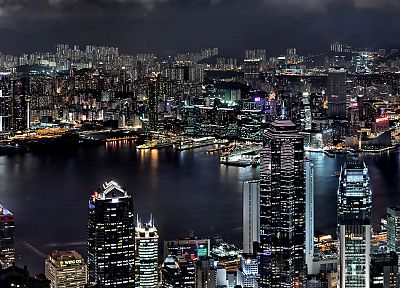 cityscapes, night, buildings, Hong Kong - related desktop wallpaper