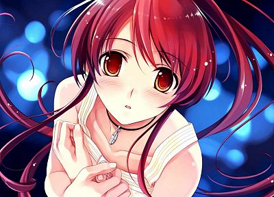 redheads, red eyes, anime, Innocent, Misaki Kurehito, anime girls, Suiheisen made Nan Mile?, Miyamae Tomoka, bare shoulders - desktop wallpaper