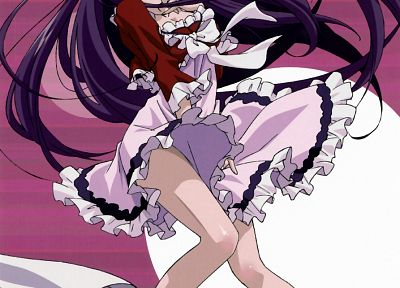 legs, skirts, long hair, upskirt, purple hair, Asu no Yoichi, purple eyes, wink, anime girls, hair ornaments - random desktop wallpaper
