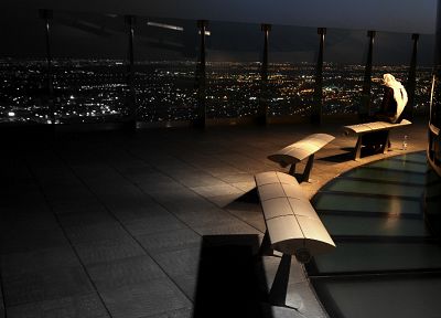 cityscapes, night, bench, panorama, Saudi Arabia, Riyadh, Al-Faisaliah Building, Arab - related desktop wallpaper