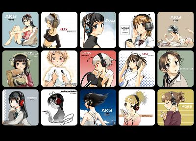 headphones, anime girls - desktop wallpaper