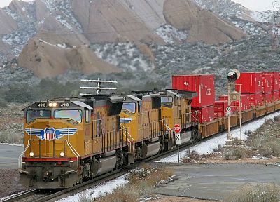 snow, trains, rocks, California - random desktop wallpaper