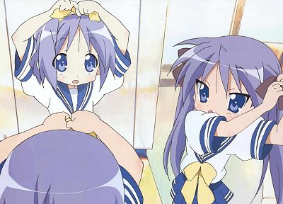 Lucky Star, school uniforms, Hiiragi Kagami, Hiiragi Tsukasa, anime girls - random desktop wallpaper