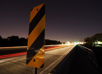 lights, cars, bridges, roads, long exposure, roadsigns - random desktop wallpaper