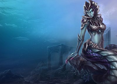 League of Legends, fantasy art, naga, mermaids, monster girls, Cassiopeia - random desktop wallpaper