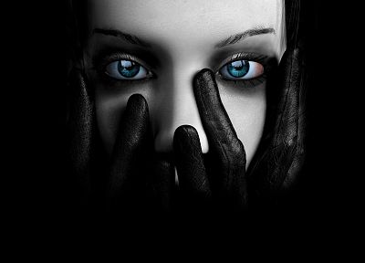 women, black, blue eyes - random desktop wallpaper