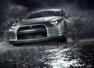 skylines, rain, cars, Nissan, splashes - related desktop wallpaper