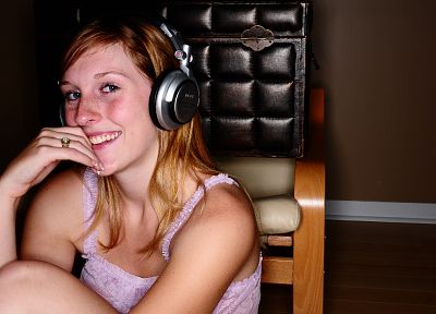 headphones, women, redheads - desktop wallpaper