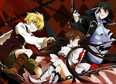 guns, Pandora Hearts, anime, pocket watch, Gilbert Nightray, Oz Vessalius, chains, Alice (Pandora Hearts) - desktop wallpaper