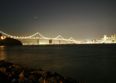 water, night, lights, bridges, San Francisco, Bay Bridge, Yerba Buena Island - desktop wallpaper