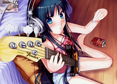 headphones, K-ON!, Akiyama Mio, guitar picks - duplicate desktop wallpaper