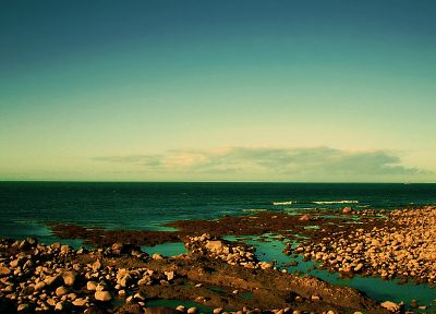 horizon, rocks, sea - random desktop wallpaper