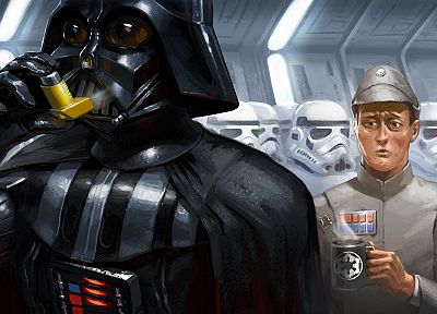 Star Wars, stormtroopers, Darth Vader, drawn - desktop wallpaper