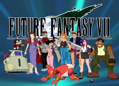 Futurama, Bender, Final Fantasy VII, Dr Zoidberg, Hermes, Amy Wong, Turanga Leela, Zapp Brannigan, crossovers, Philip J. Fry - duplicate desktop wallpaper
