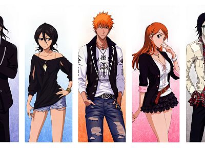 Bleach, Kurosaki Ichigo, Inoue Orihime, Kuchiki Byakuya, Kuchiki Rukia, Ulquiorra Cifer - random desktop wallpaper