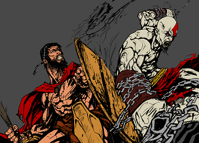 300 (movie), Leonidas, Kratos, God of War - random desktop wallpaper