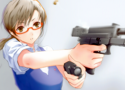 guns, glasses, weapons, Fuyuno Haruaki, meganekko, simple background, anime girls - random desktop wallpaper