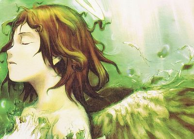 wings, Haibane Renmei, closed eyes, anime girls - random desktop wallpaper
