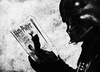 Darth Vader, reading, funny, illustrations, books, Harry Potter and the Deathly Hallows - random desktop wallpaper