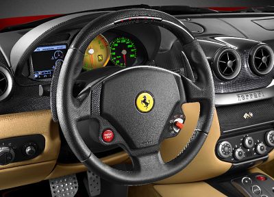 steering wheel, Ferrari 599 GTB Fiorano - random desktop wallpaper